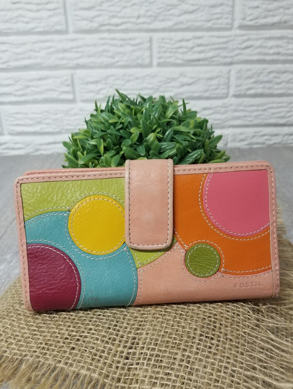 Vintage Fossil Multi Colored Patchwork Circle Wallet